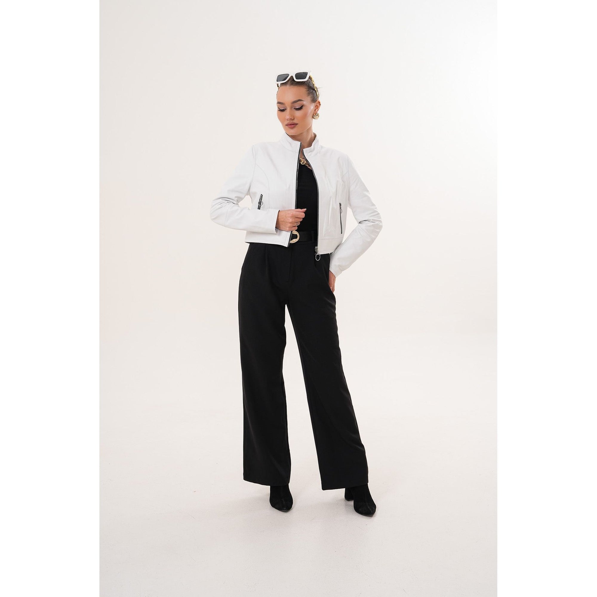 The Elvaris Reversible White Leather Women Jacket
