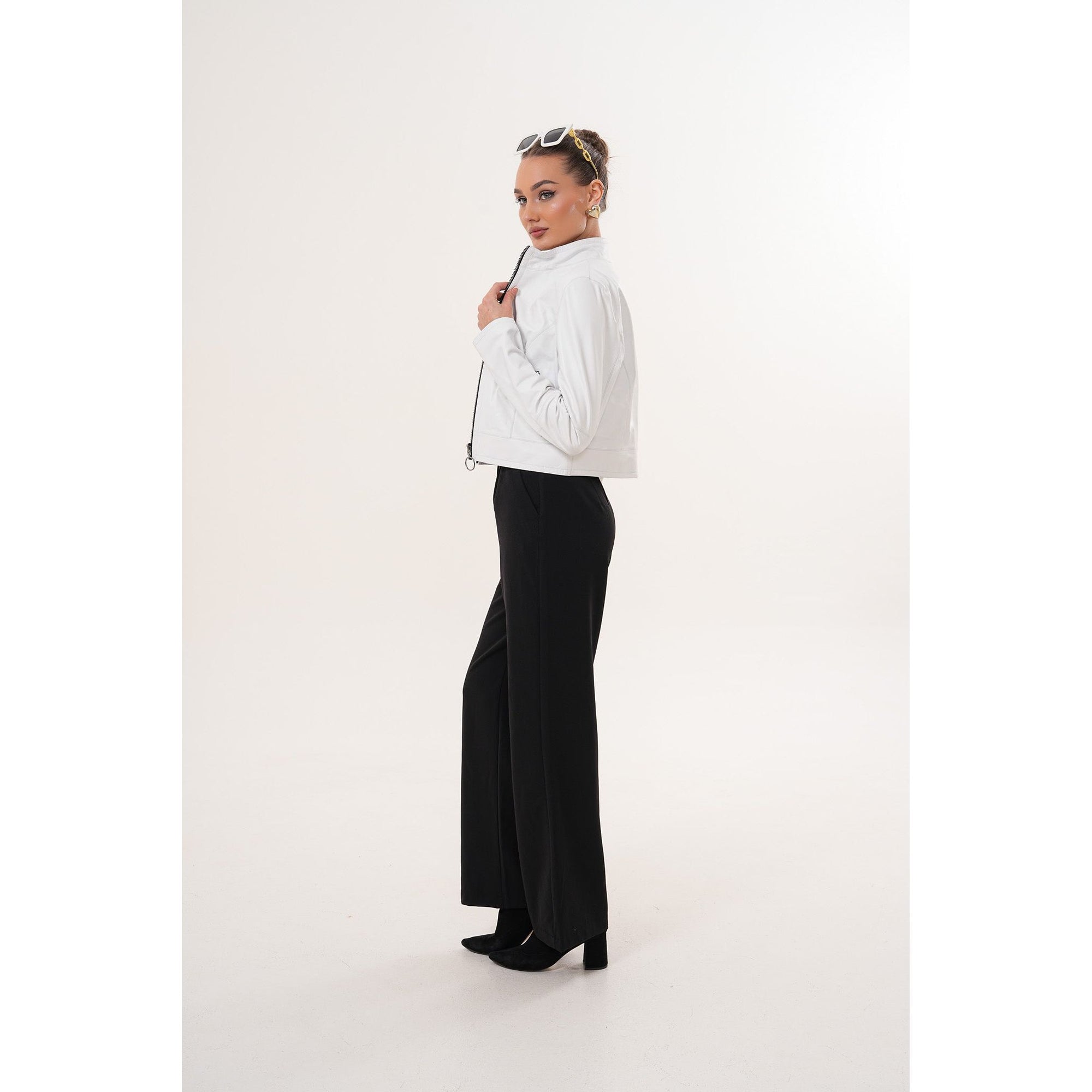 The Elvaris Reversible White Leather Women Jacket