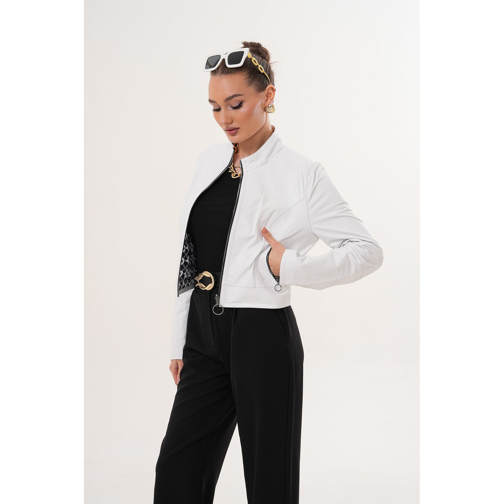 The Elvaris Reversible White Leather Women Jacket
