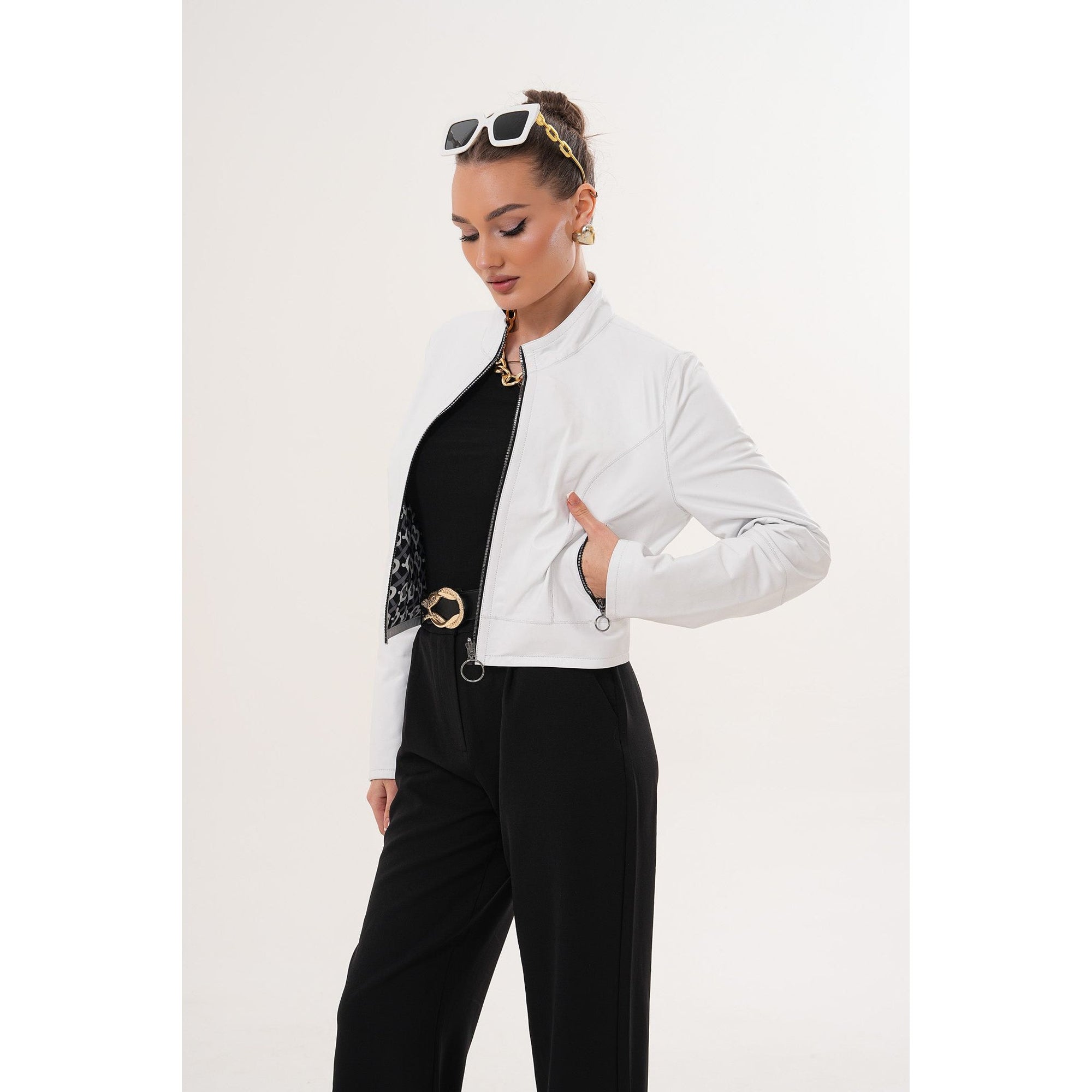 The Elvaris Reversible White Leather Women Jacket