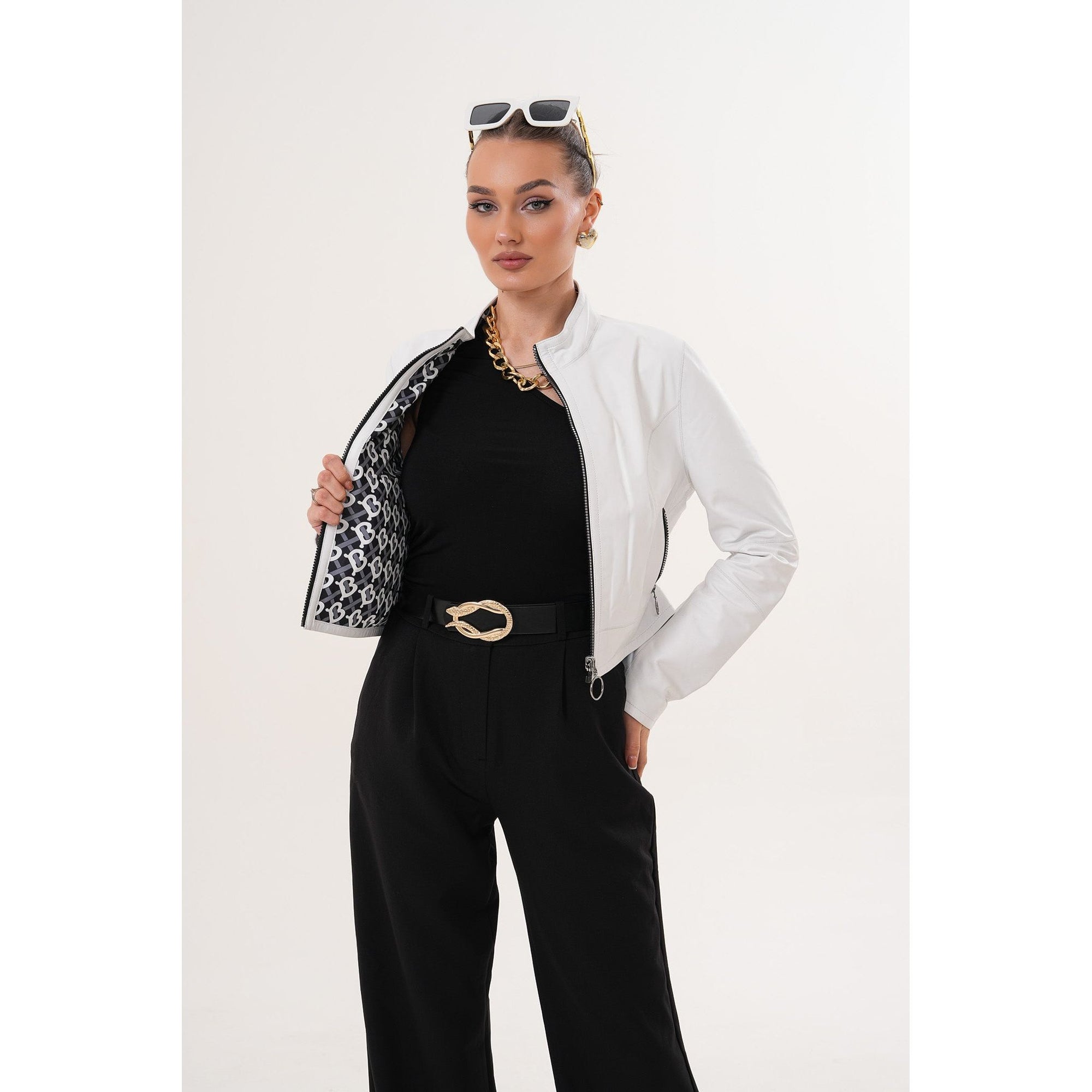 The Elvaris Reversible White Leather Women Jacket