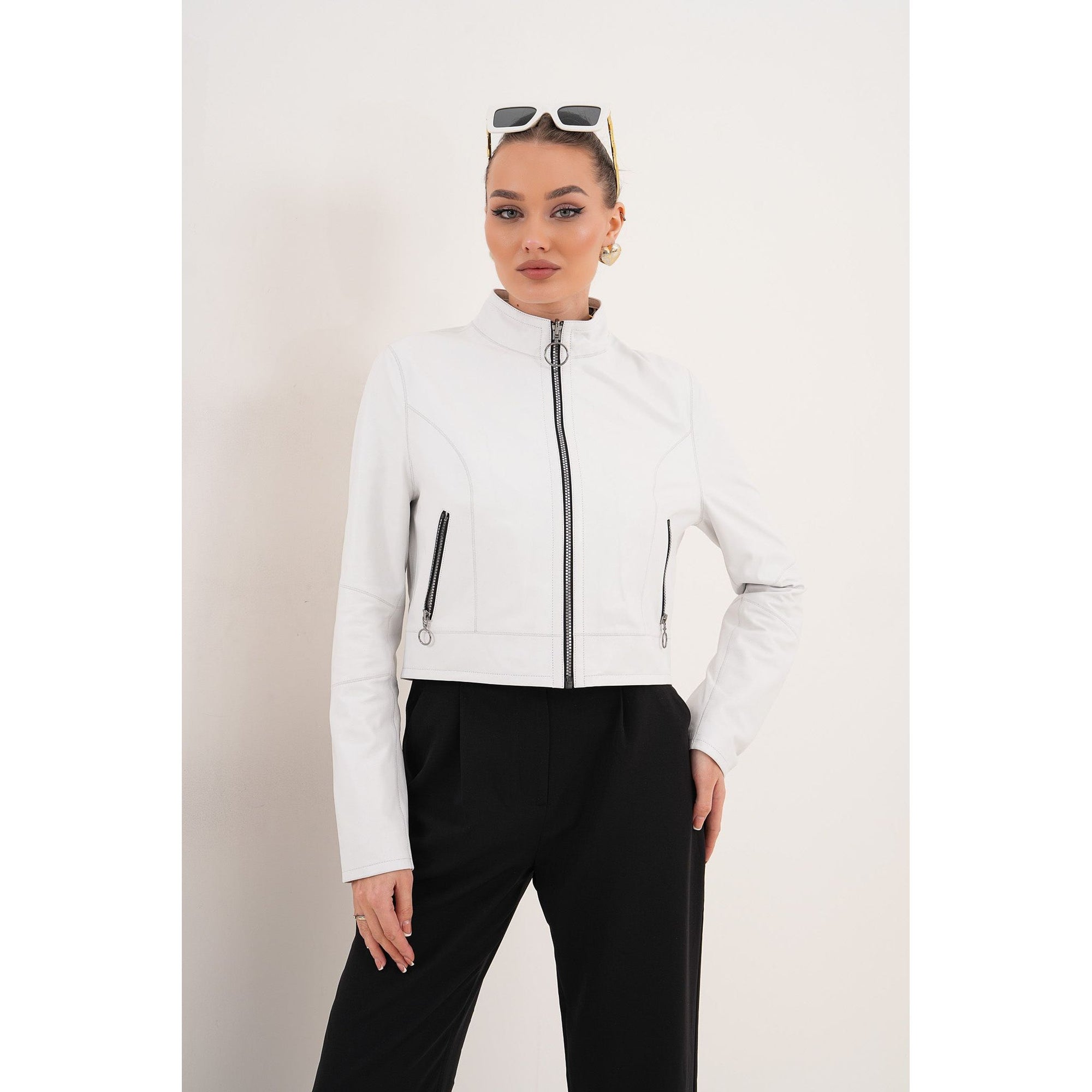 The Elvaris Reversible White Leather Women Jacket