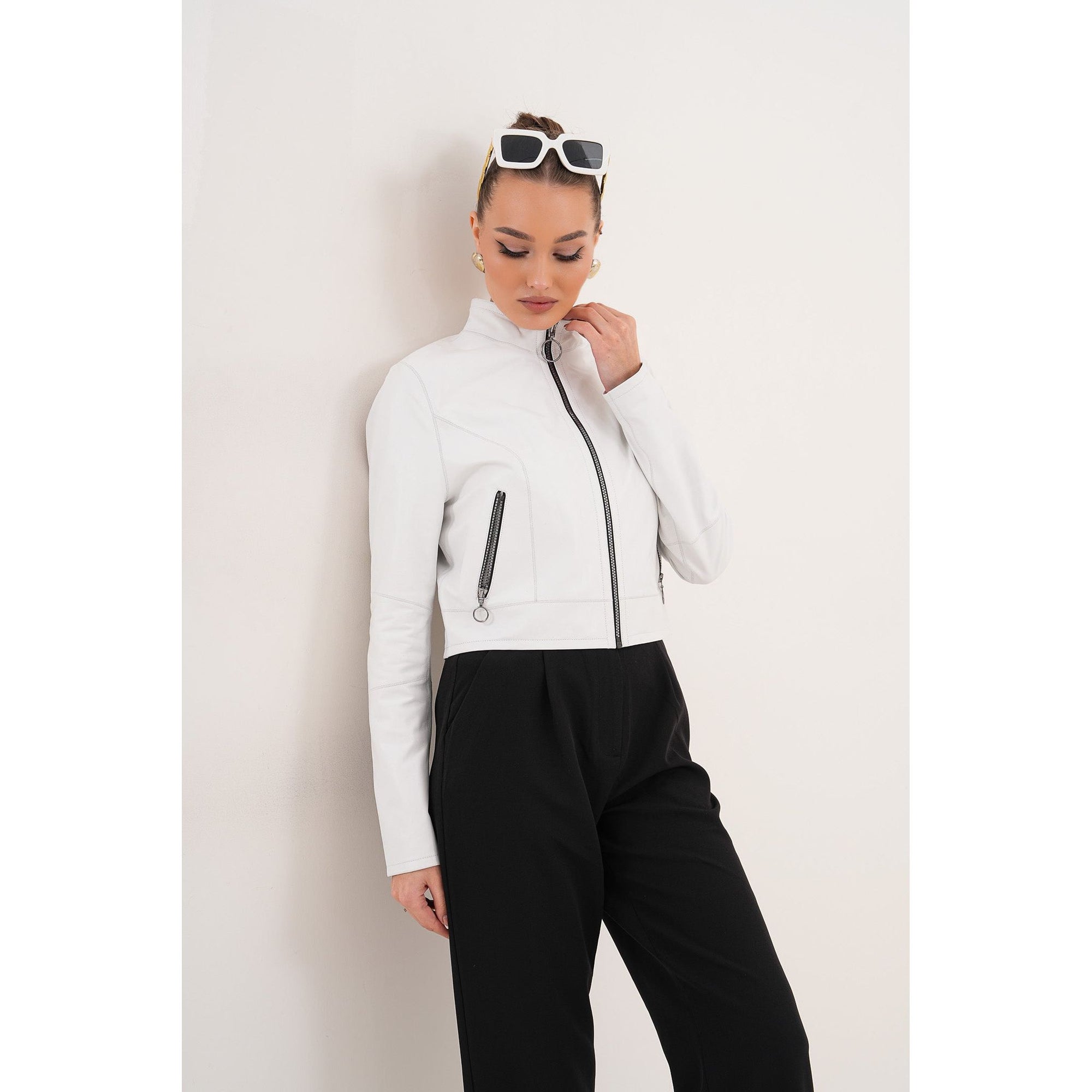 The Elvaris Reversible White Leather Women Jacket