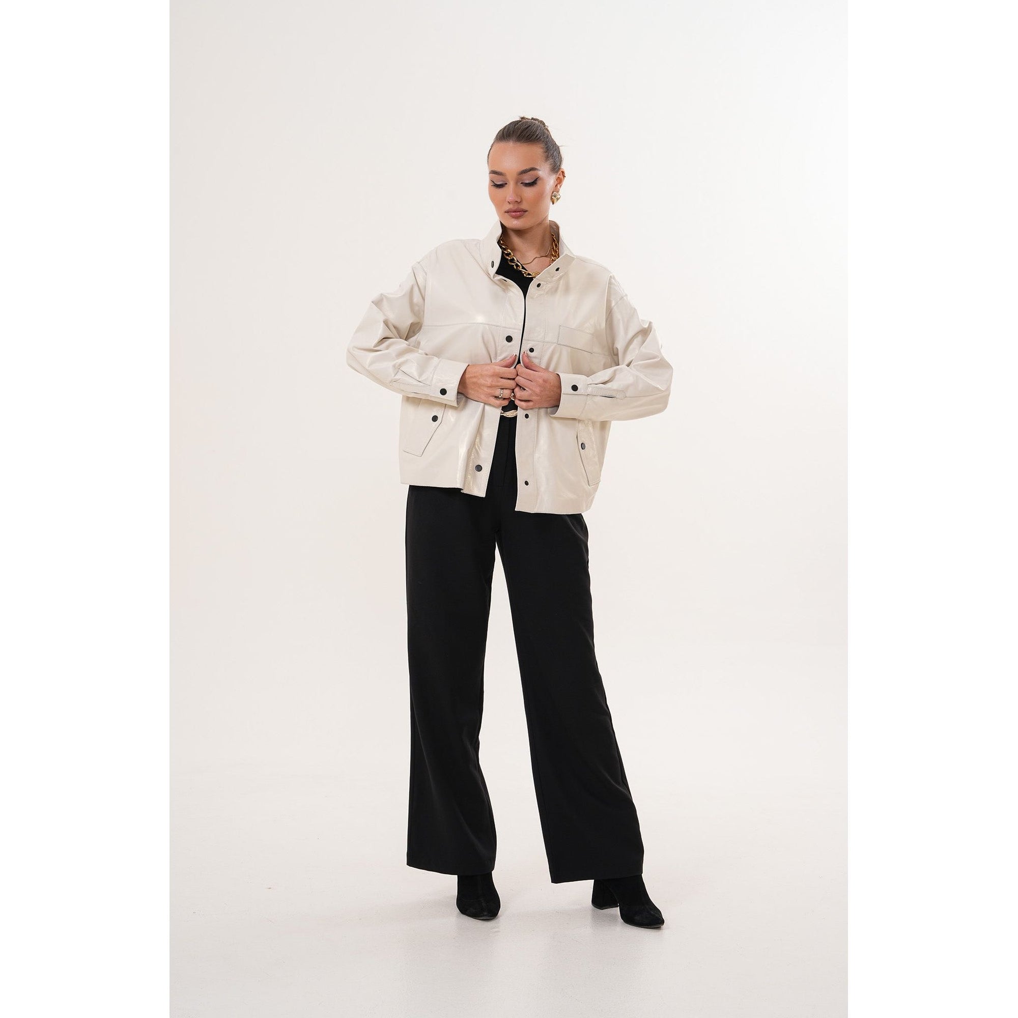 The Velmira Reversible Ivory Leather Women Jacket