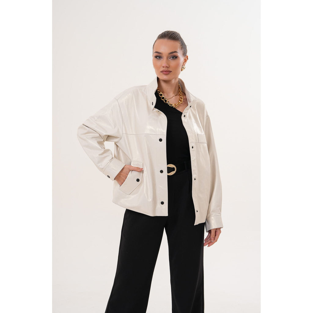 The Velmira Reversible Ivory Leather Women Jacket