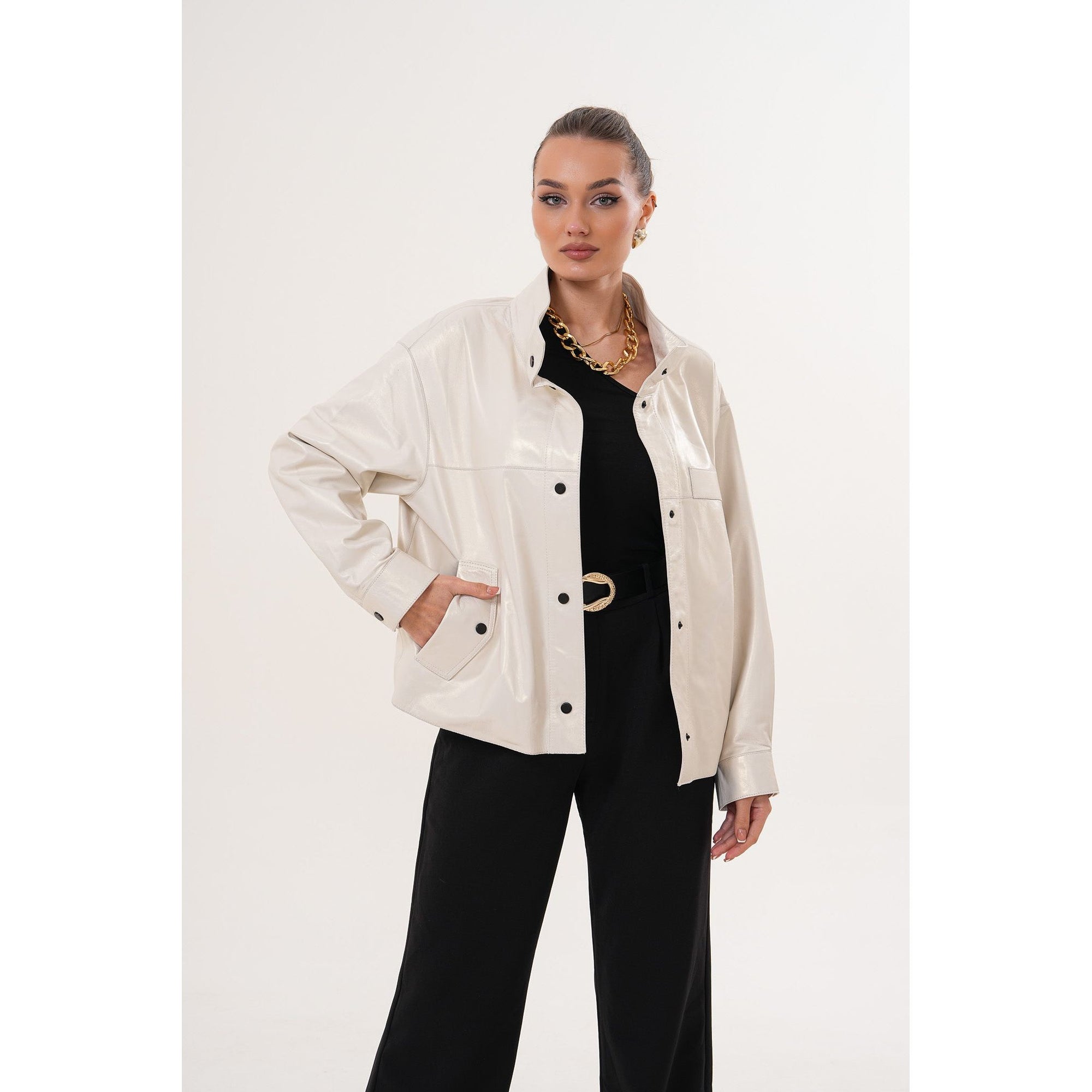 The Velmira Reversible Ivory Leather Women Jacket