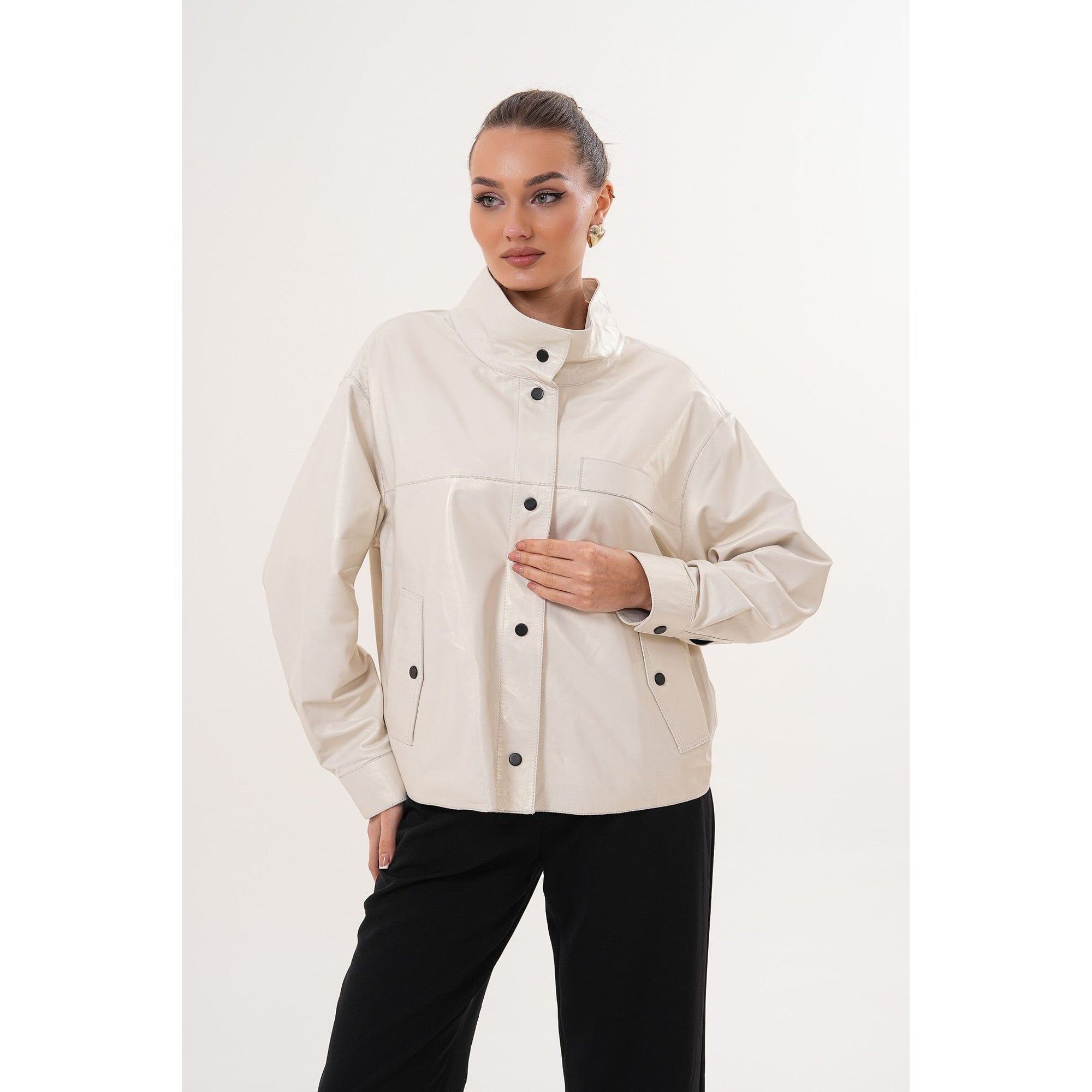The Velmira Reversible Ivory Leather Women Jacket