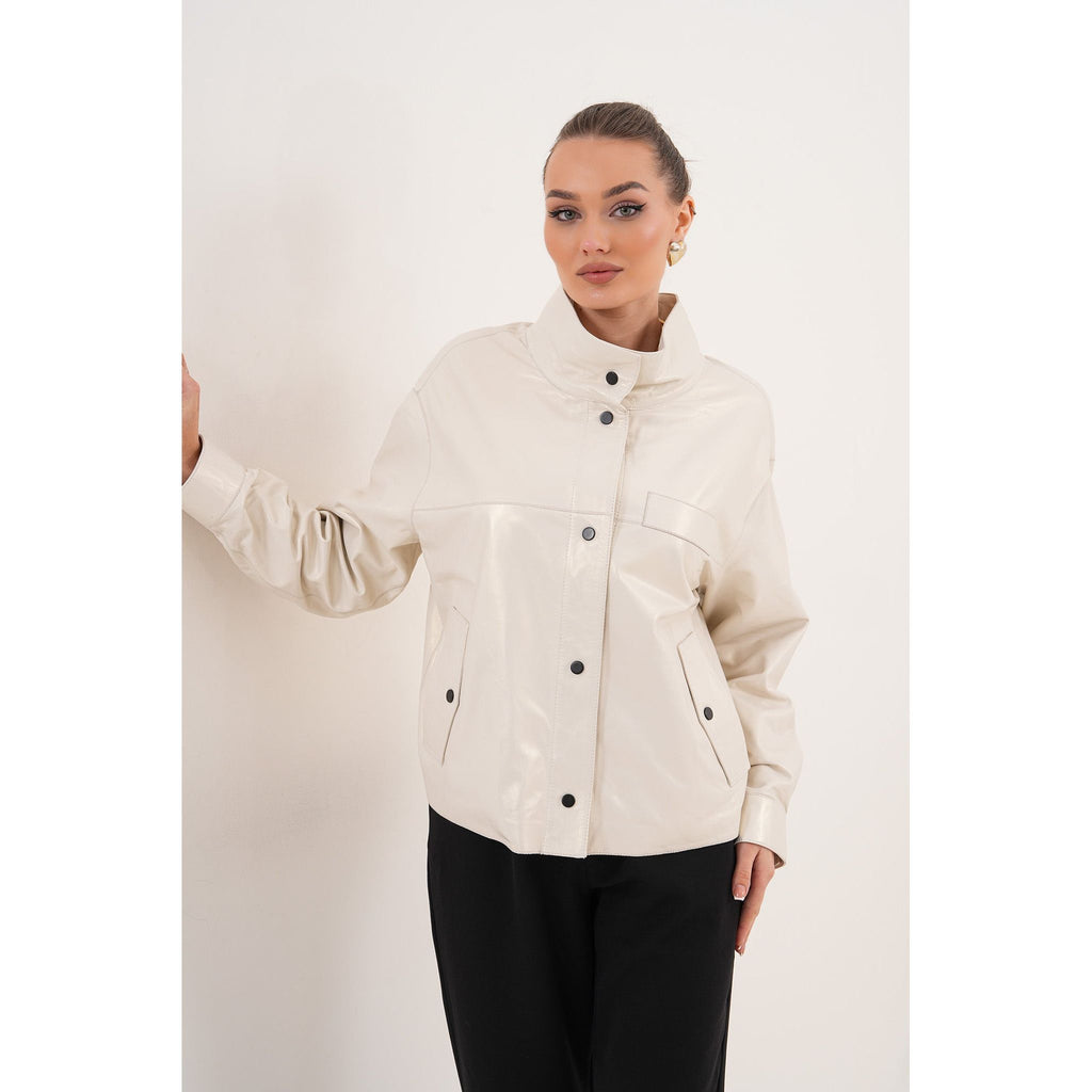 The Velmira Reversible Ivory Leather Women Jacket