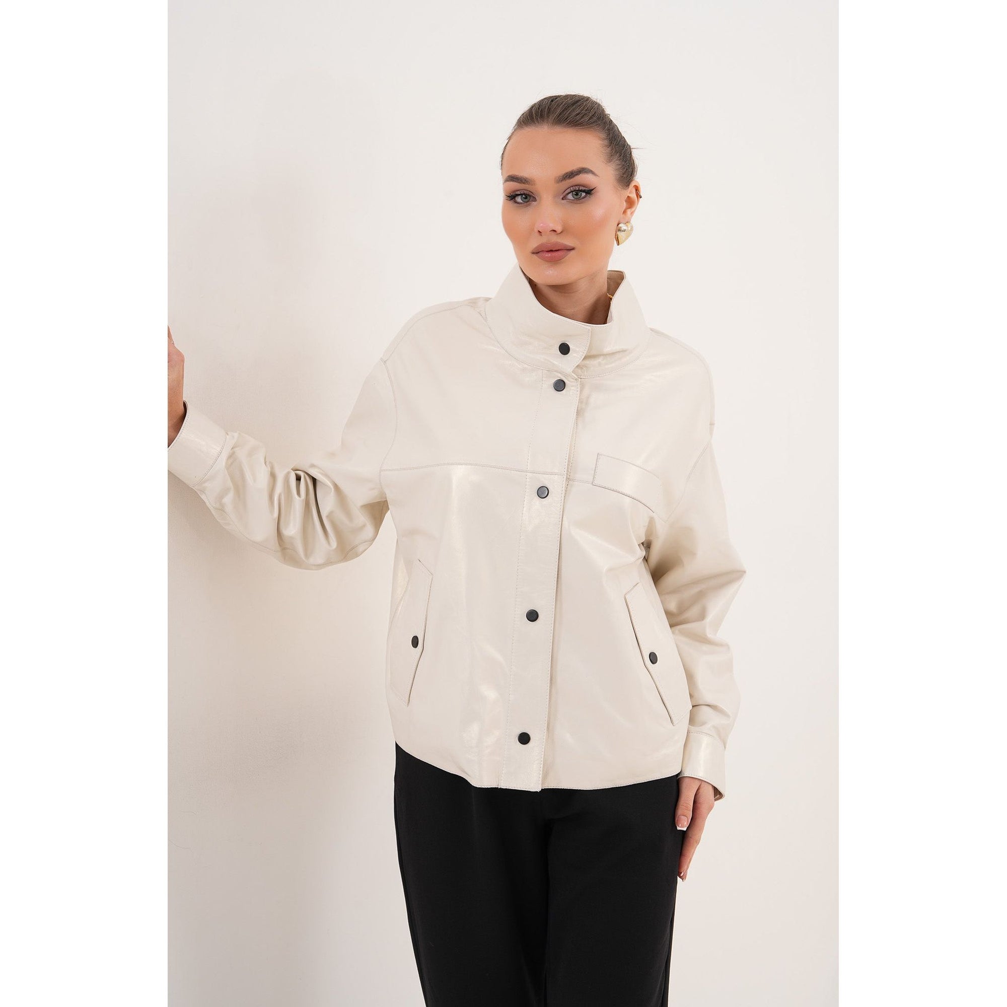 The Velmira Reversible Ivory Leather Women Jacket