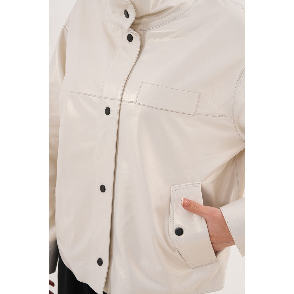 The Velmira Reversible Ivory Leather Women Jacket