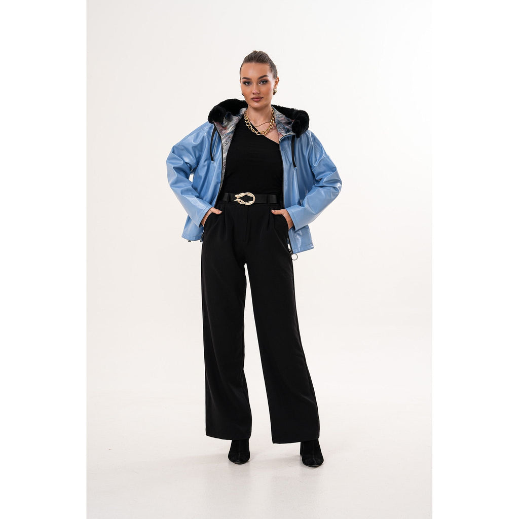 The Velora Sky Blue Reversible Lambskin Women Leather Jacket