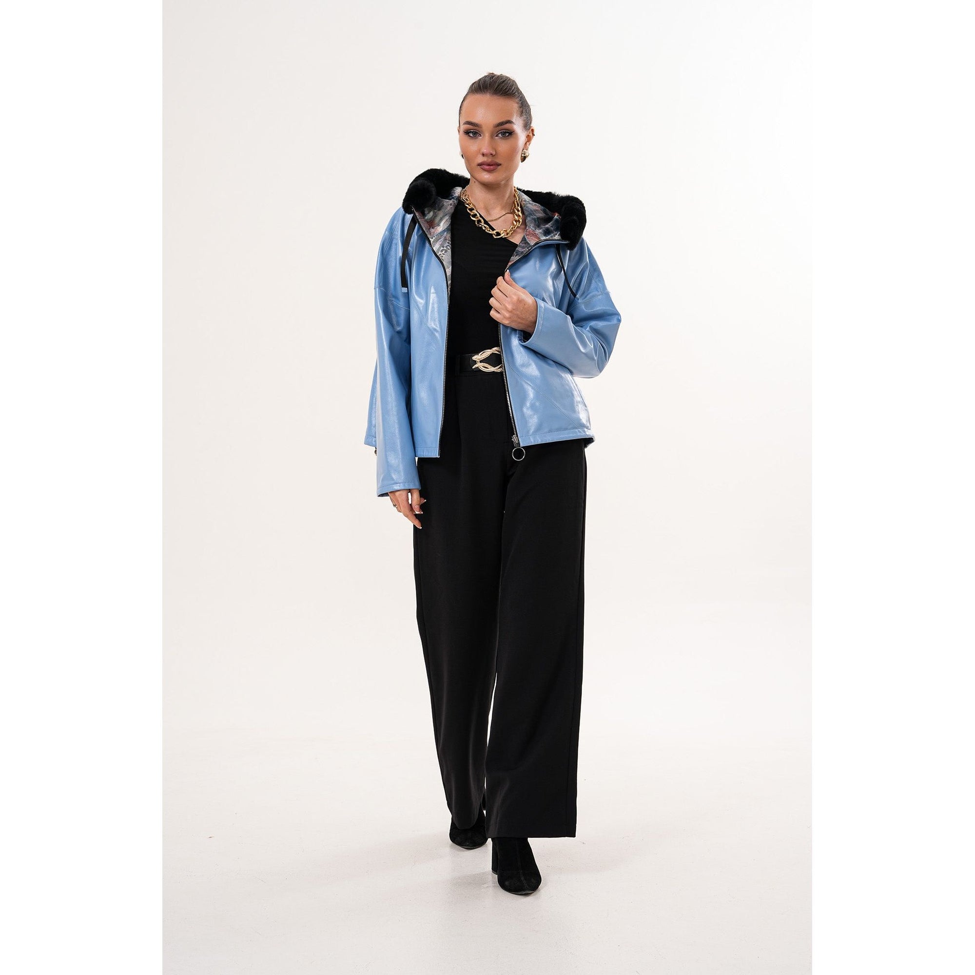 The Velora Sky Blue Reversible Lambskin Women Leather Jacket