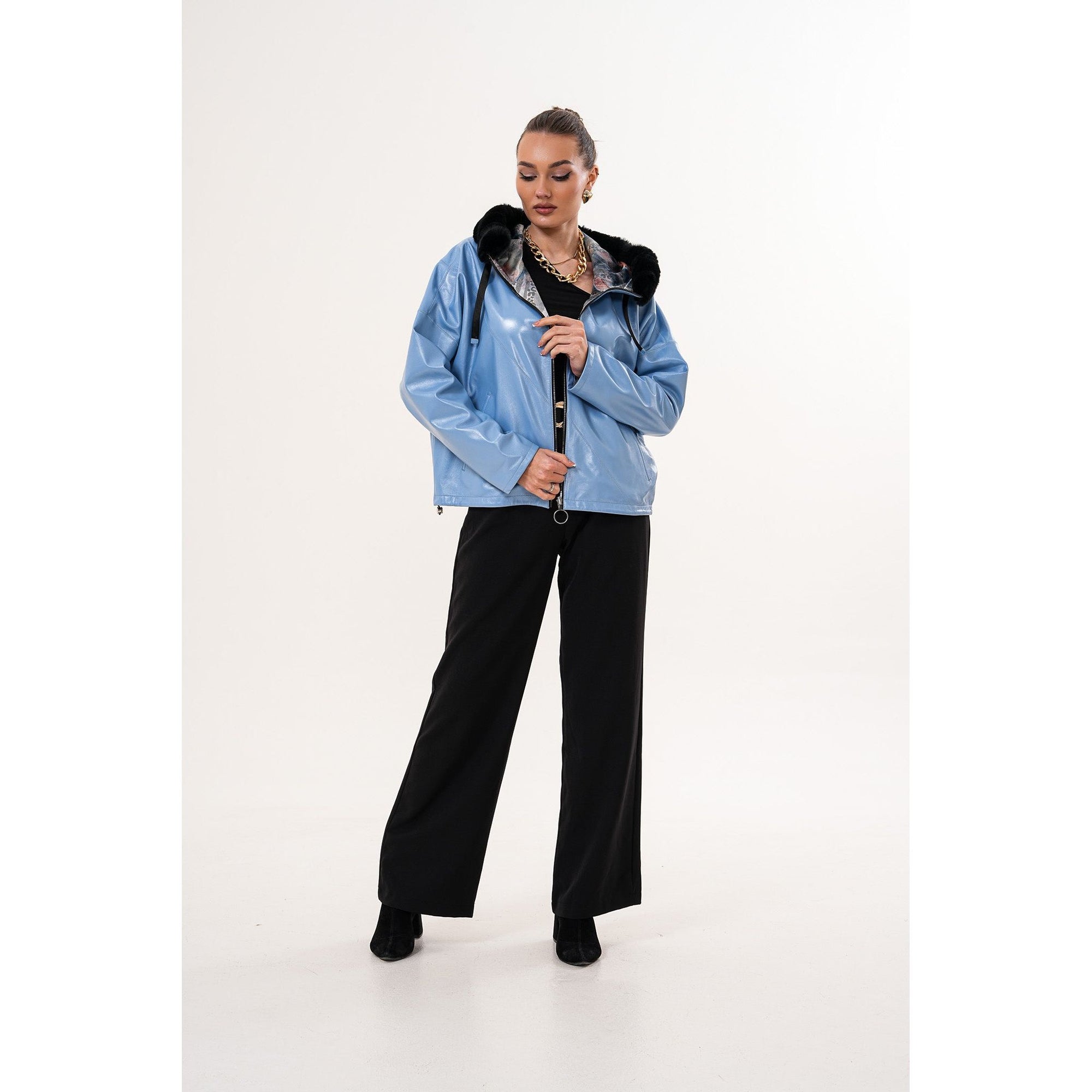 The Velora Sky Blue Reversible Lambskin Women Leather Jacket