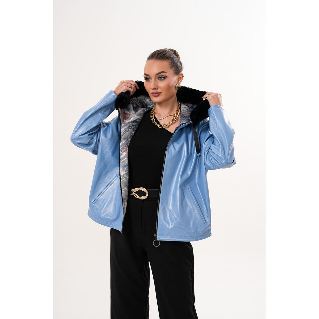 The Velora Sky Blue Reversible Lambskin Women Leather Jacket