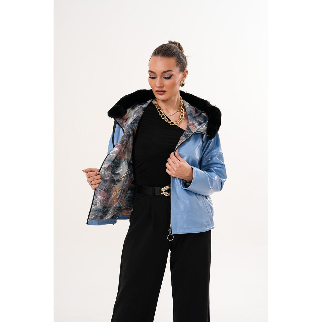The Velora Sky Blue Reversible Lambskin Women Leather Jacket