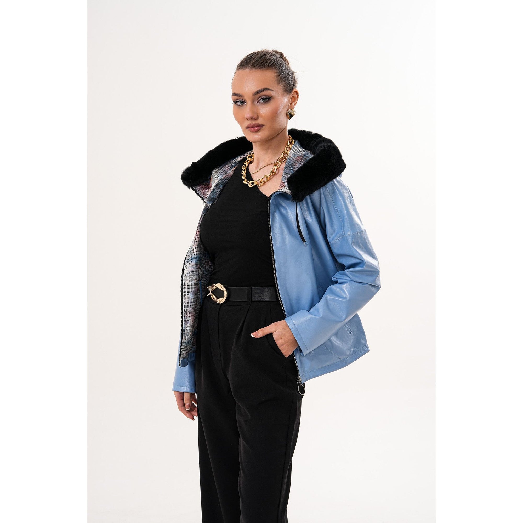 The Velora Sky Blue Reversible Lambskin Women Leather Jacket
