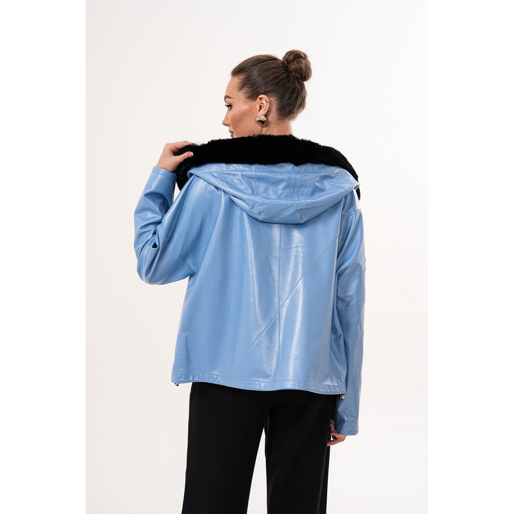 The Velora Sky Blue Reversible Lambskin Women Leather Jacket