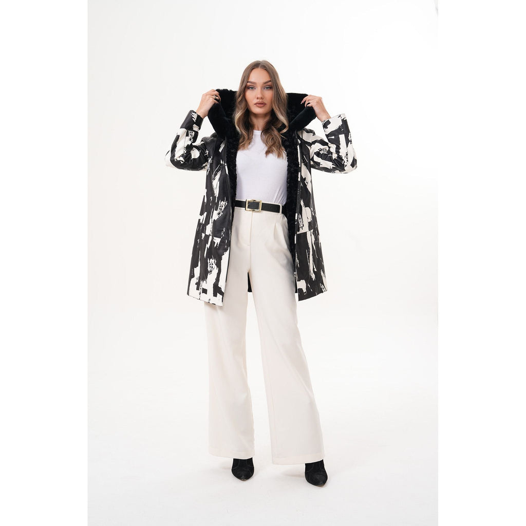 The Prisma Black & White Leather Women Jacket