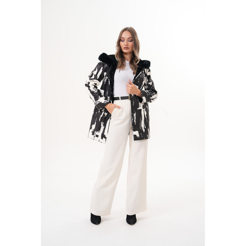 The Prisma Black & White Leather Women Jacket