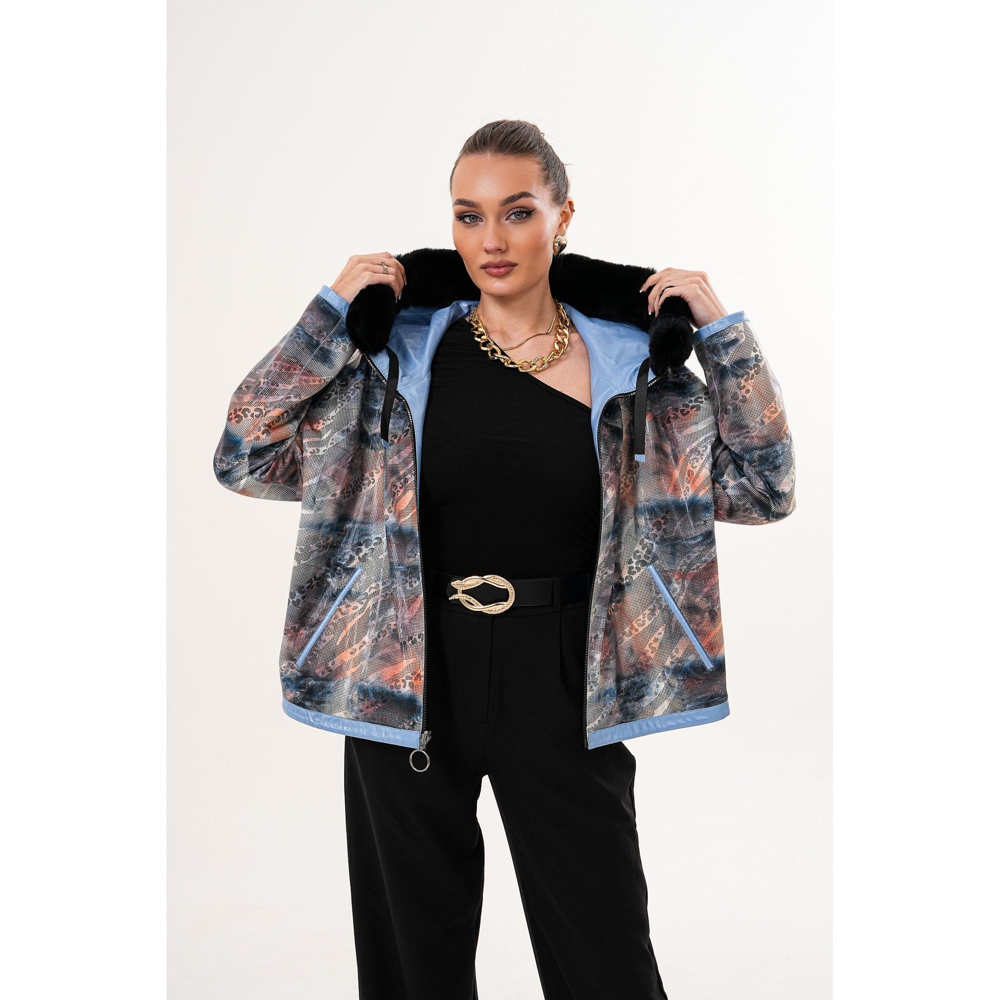 The Velora Sky Blue Reversible Lambskin Women Leather Jacket