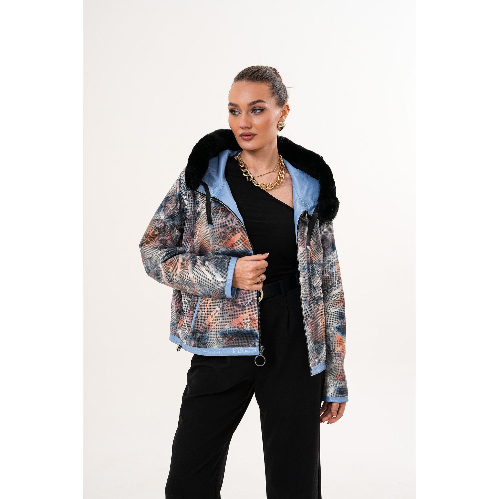 The Velora Sky Blue Reversible Lambskin Women Leather Jacket