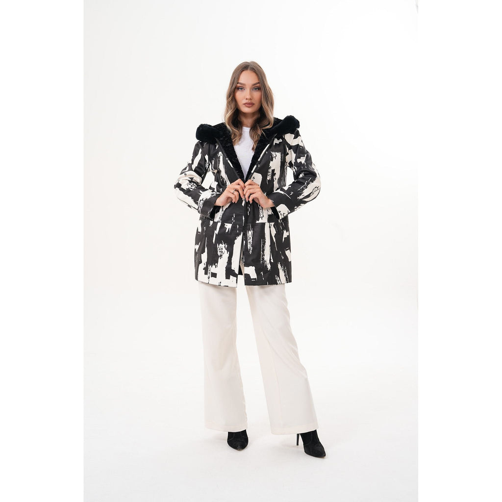 The Prisma Black & White Leather Women Jacket