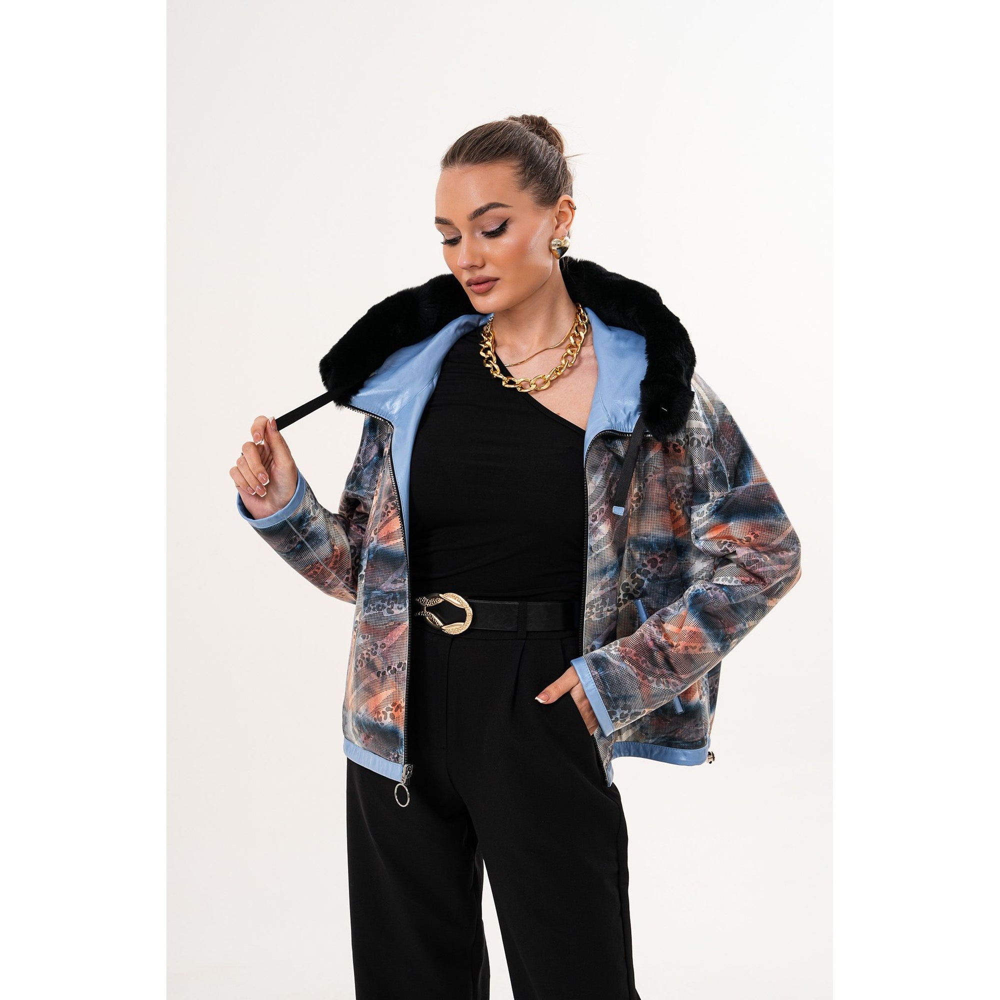 The Velora Sky Blue Reversible Lambskin Women Leather Jacket