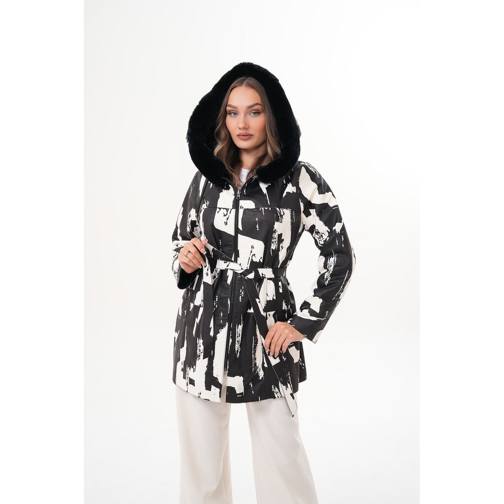 The Prisma Black & White Leather Women Jacket