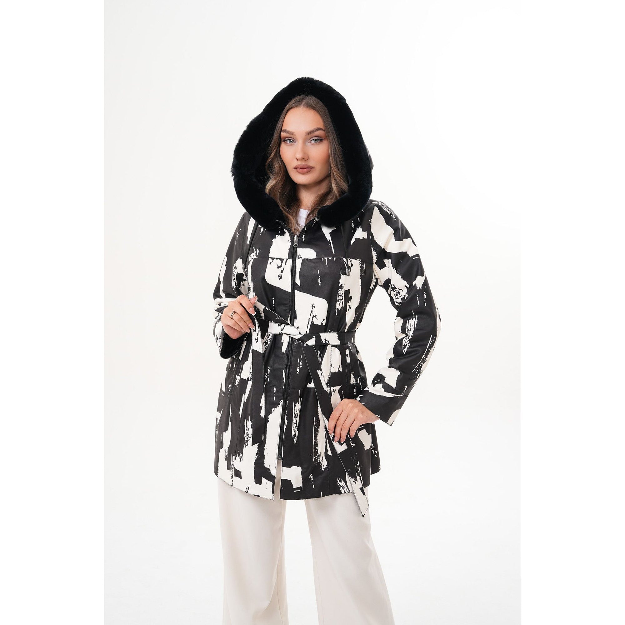 The Prisma Black & White Leather Women Jacket