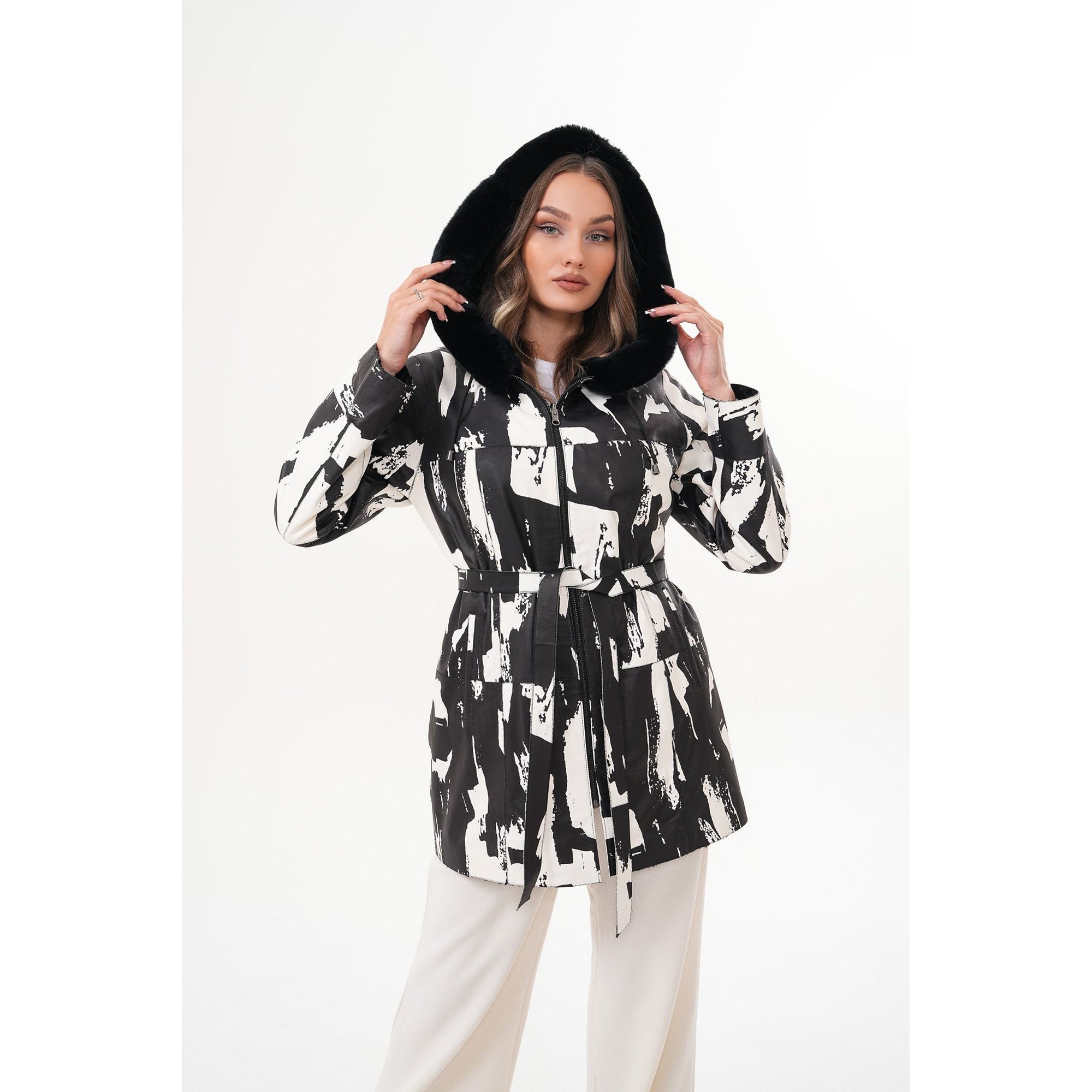 The Prisma Black & White Leather Women Jacket