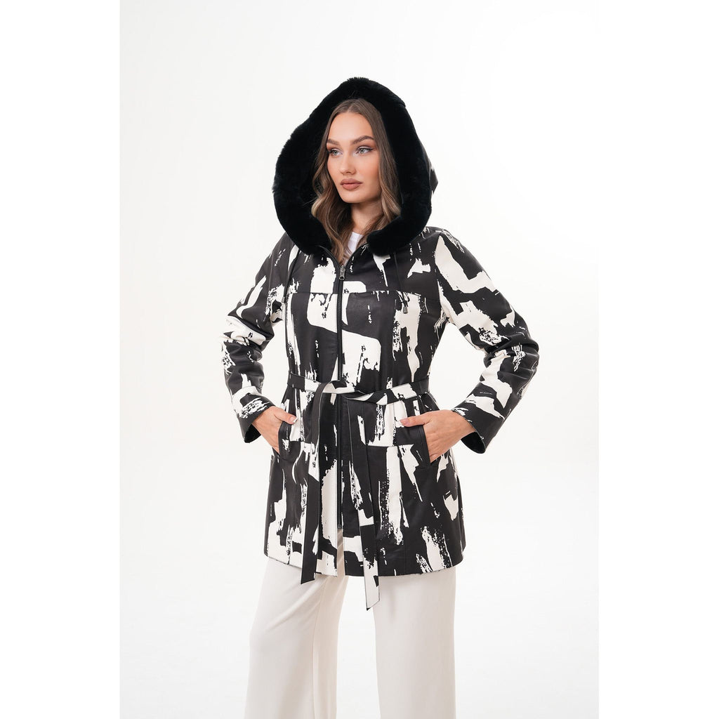 The Prisma Black & White Leather Women Jacket