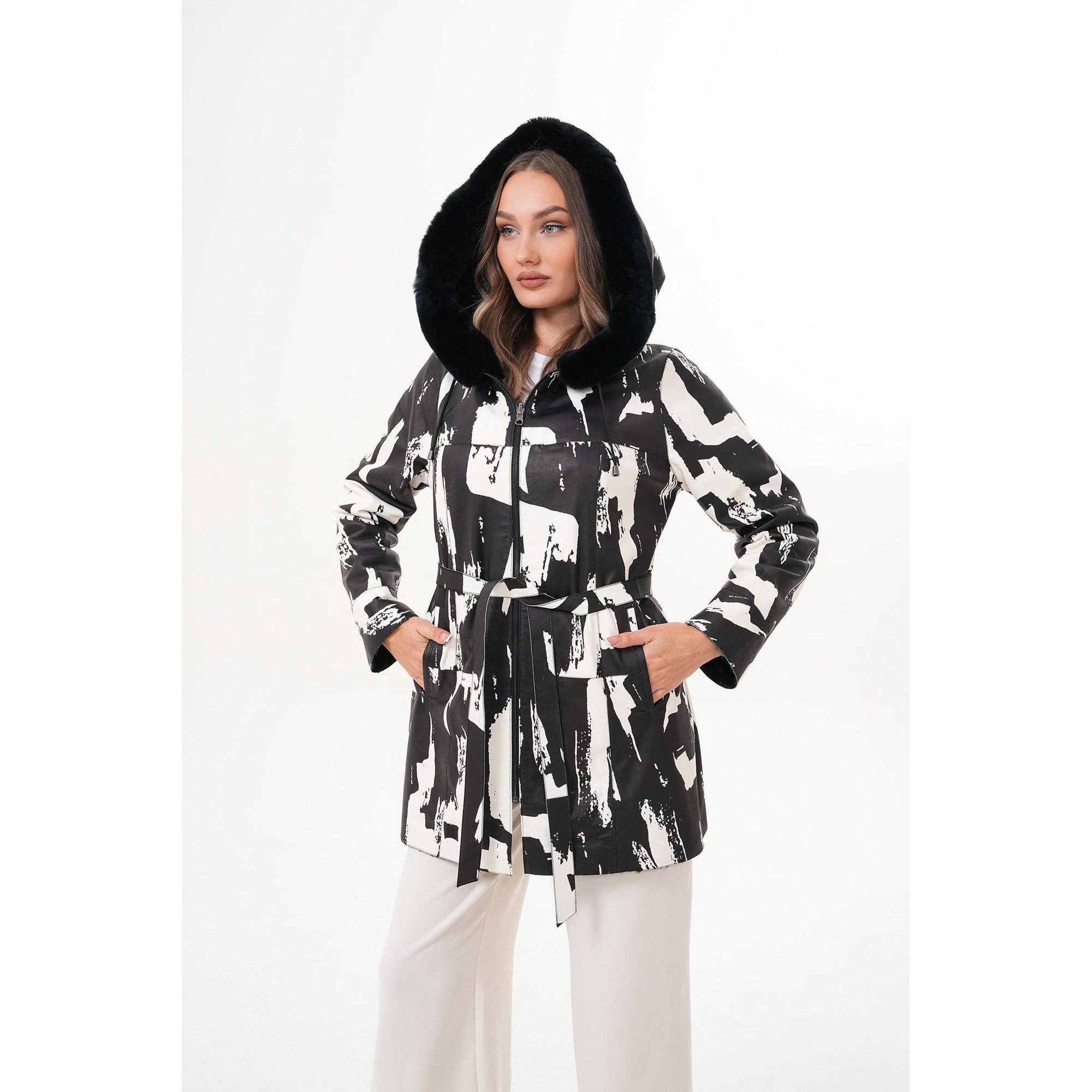 The Prisma Black & White Leather Women Jacket