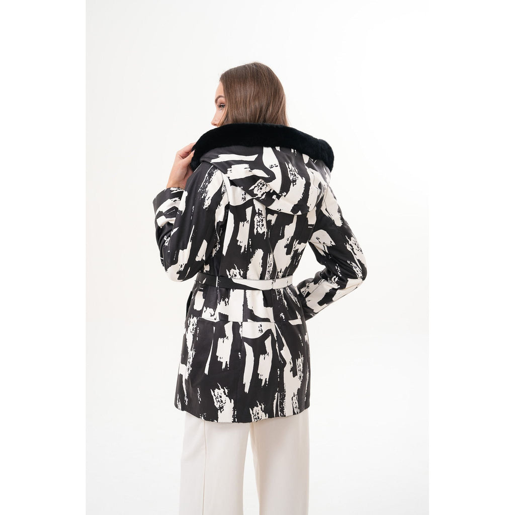 The Prisma Black & White Leather Women Jacket
