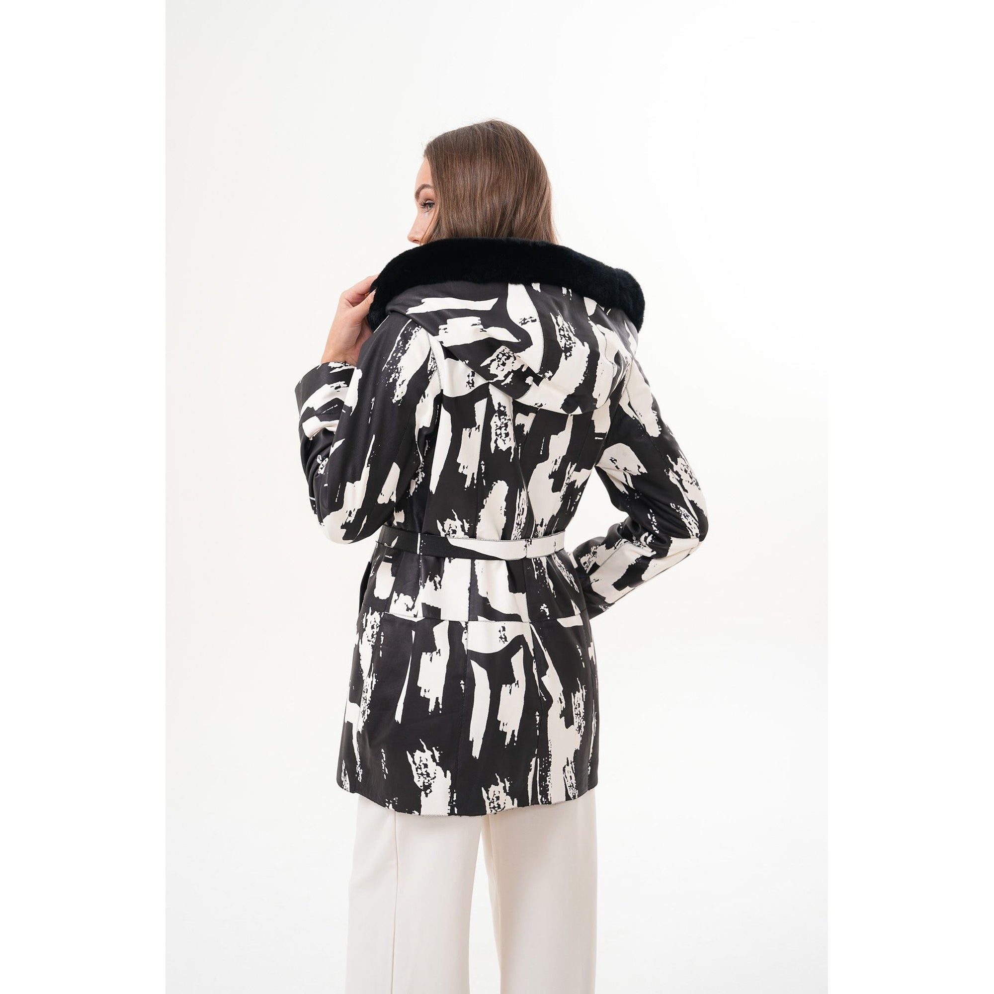 The Prisma Black & White Leather Women Jacket