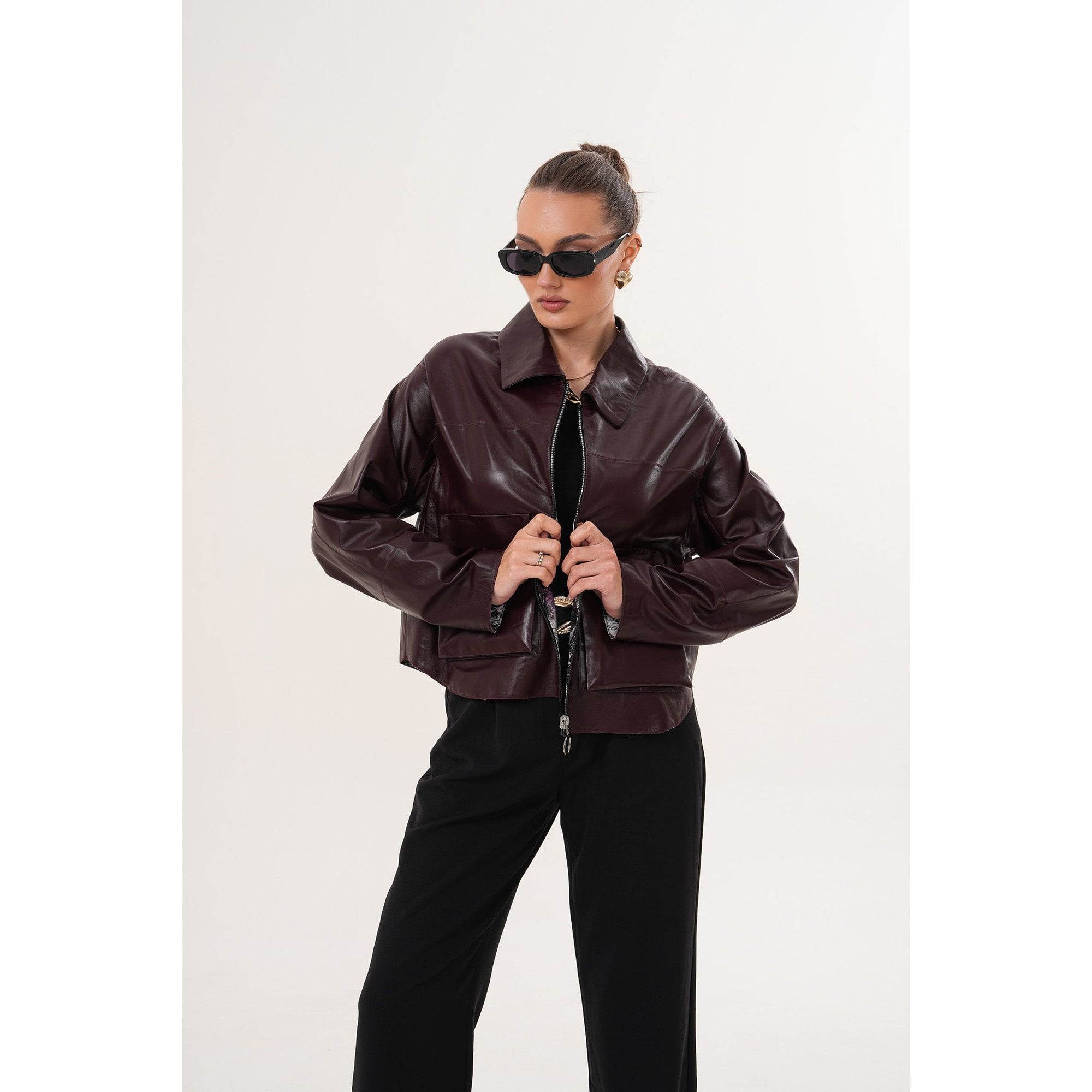 The Elvoria Reversible Burgundy Leather Jacket
