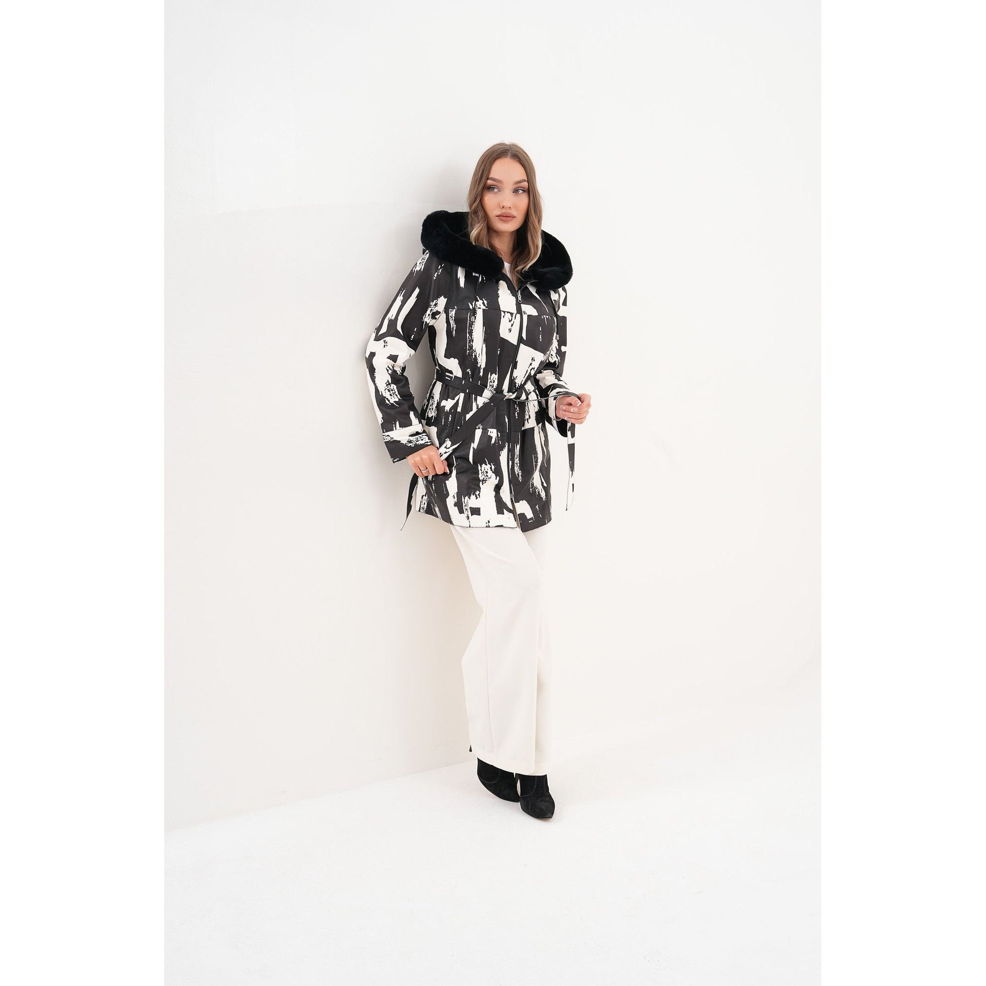 The Prisma Black & White Leather Women Jacket