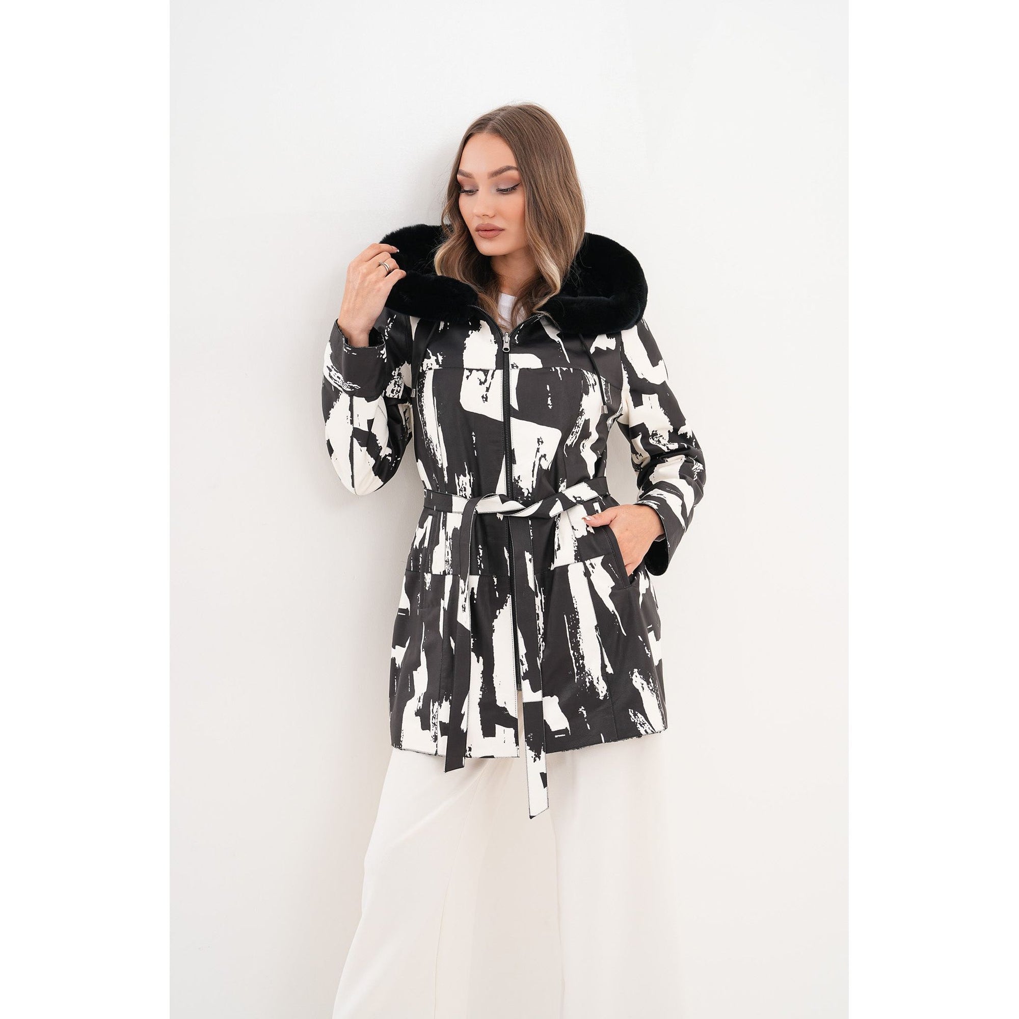 The Prisma Black & White Leather Women Jacket