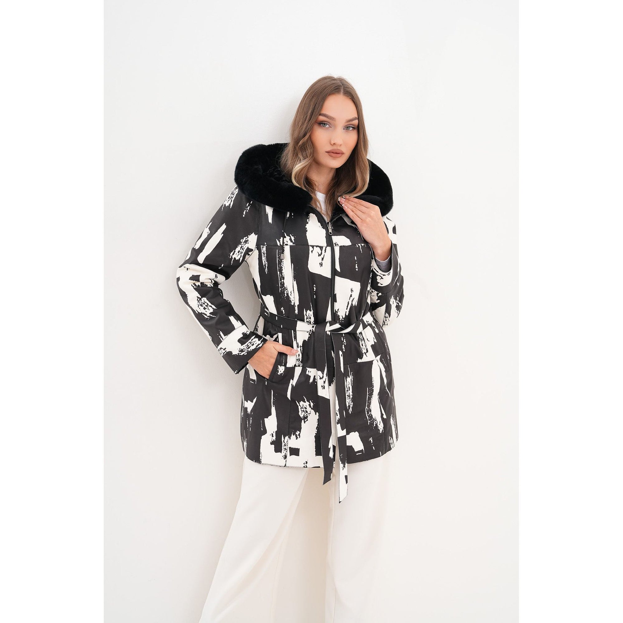 The Prisma Black & White Leather Women Jacket