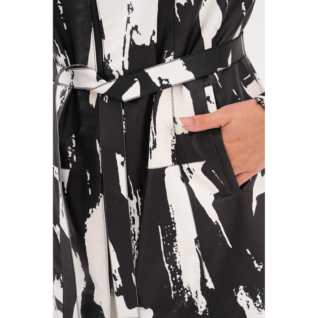 The Prisma Black & White Leather Women Jacket