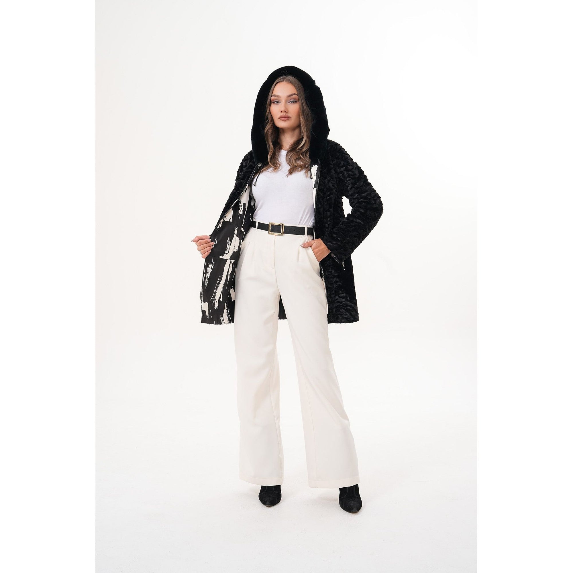 The Prisma Black & White Leather Women Jacket