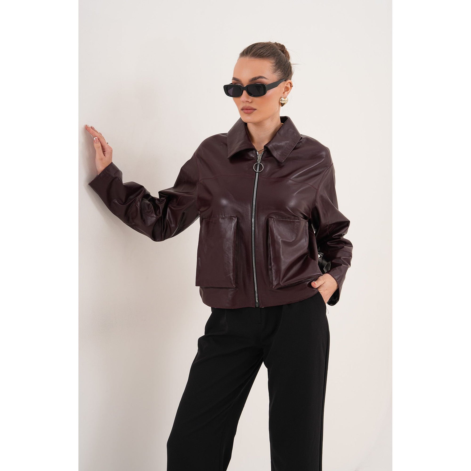 The Elvoria Reversible Burgundy Leather Jacket