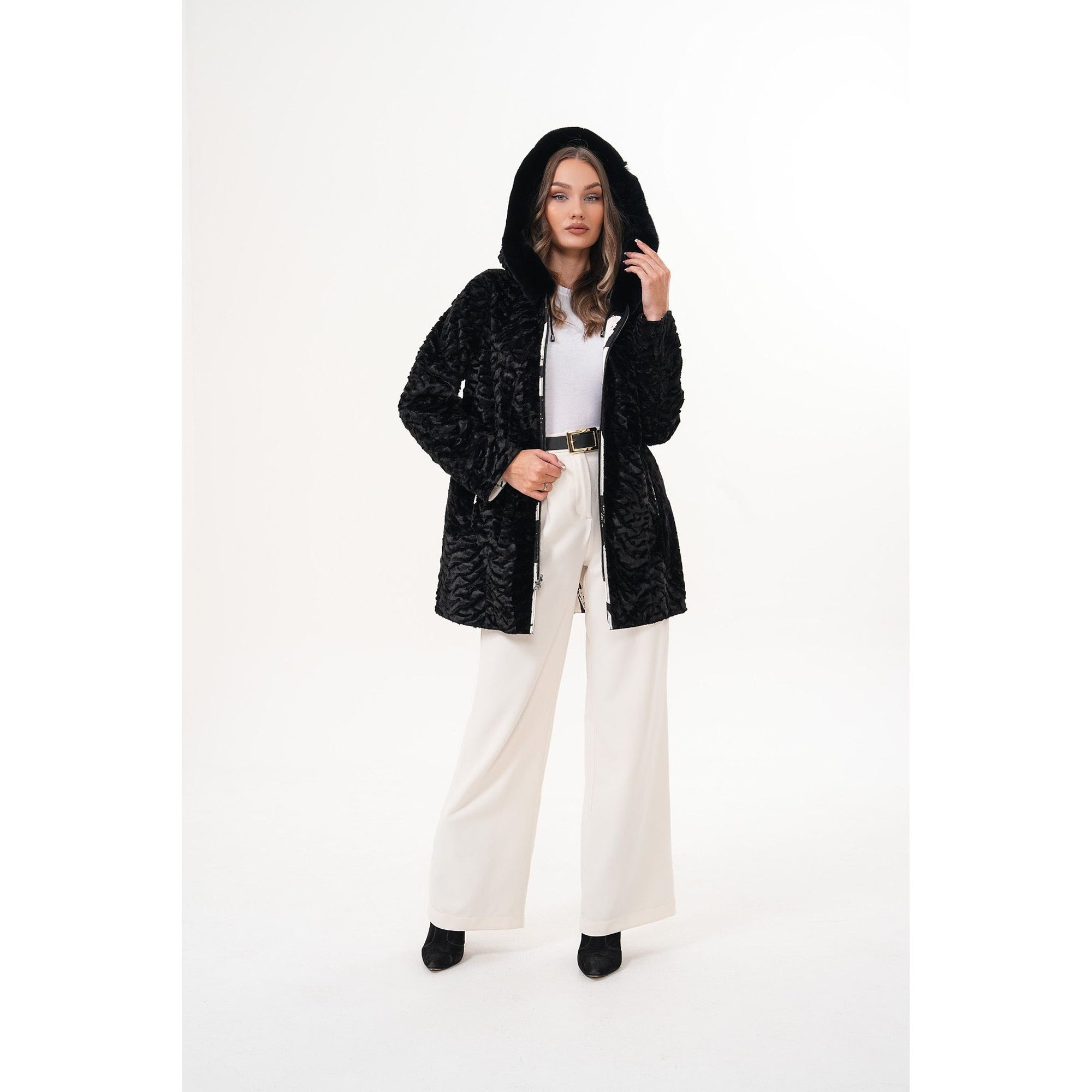 The Prisma Black & White Leather Women Jacket