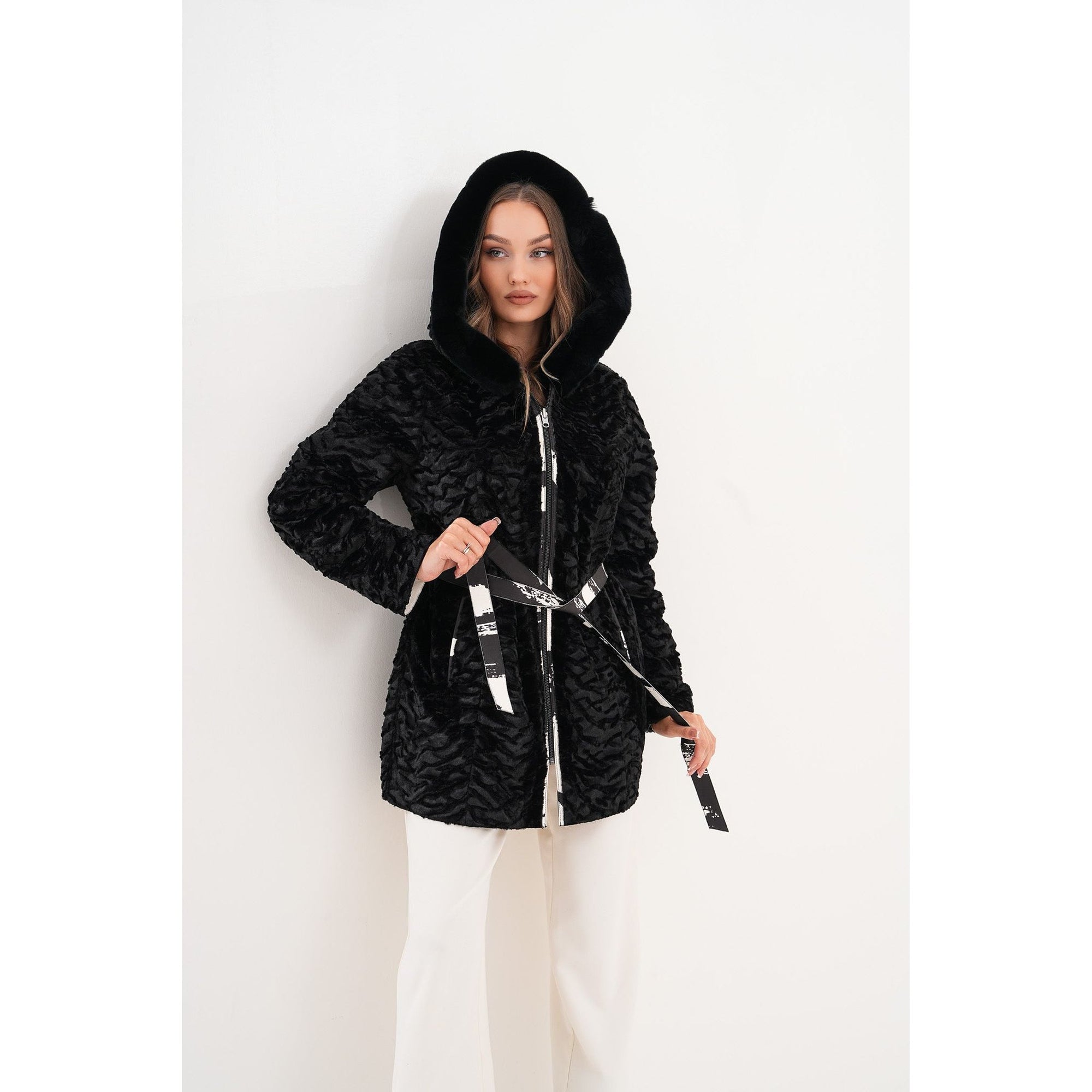 The Prisma Black & White Leather Women Jacket