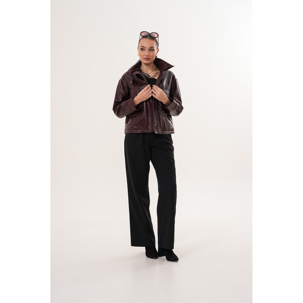 The Ravelyn Burgundy Leather Women Jacket