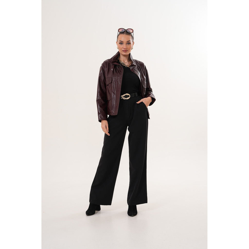 The Ravelyn Burgundy Leather Women Jacket