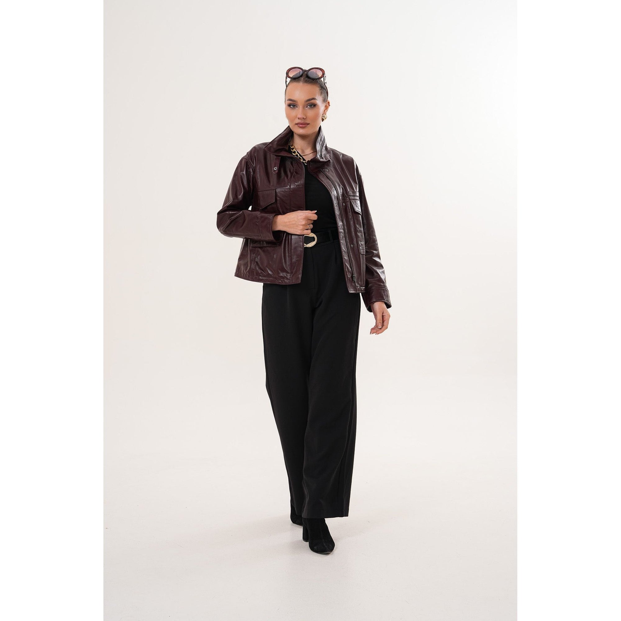 The Ravelyn Burgundy Leather Women Jacket