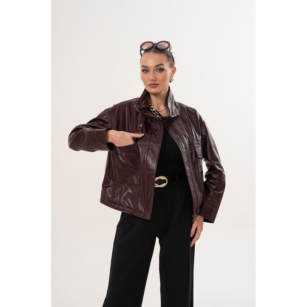 The Ravelyn Burgundy Leather Women Jacket