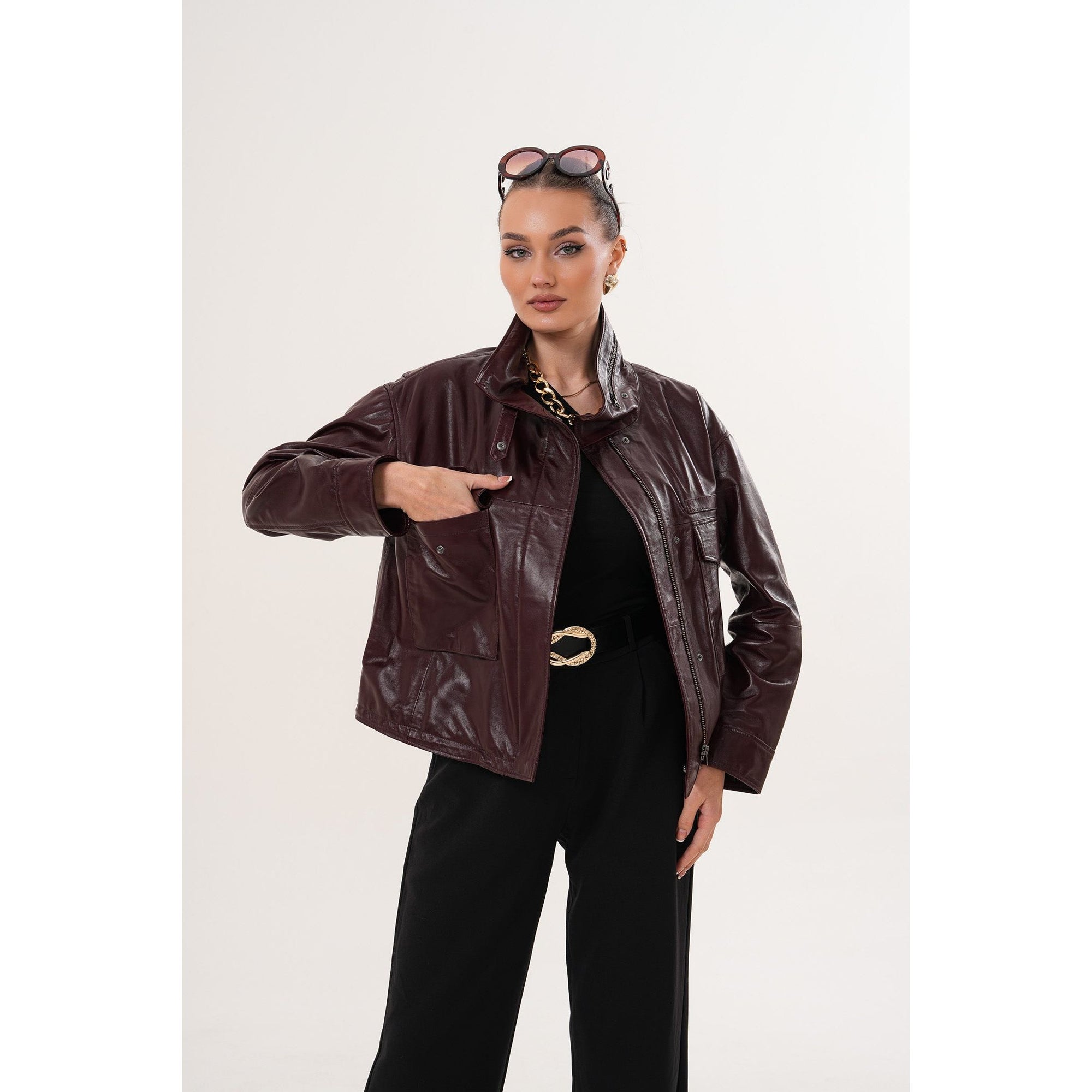 The Ravelyn Burgundy Leather Women Jacket