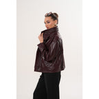 The Ravelyn Burgundy Leather Women Jacket