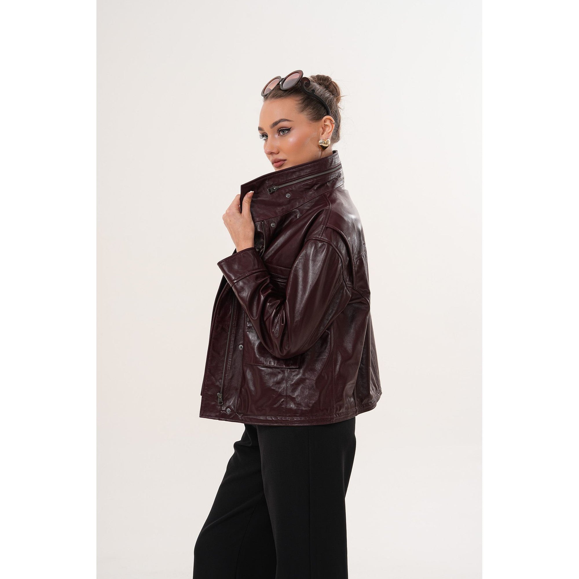 The Ravelyn Burgundy Leather Women Jacket